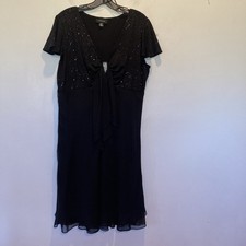 R M Richards size 16 black with rhinestone brooch cap sleeve dress