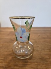 Vintage Barlette Collins Hand Painted Flower Small 3 and 7/8". Glass Bud Vase 