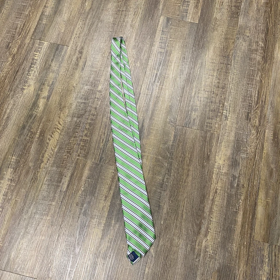 Saddlebred Green White Striped XL 100% Silk Mens Tie - Image 3 of 4