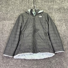 The North Face Jacket Girls L 14/16 Gray Hooded Fleece Lined Full Zip Puffer