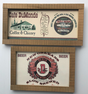 Cafe DuMonde New Orleans Postcard 11 In x 5 In Plus Paper Beer Ad Both in Frames