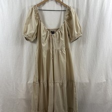 Boohoo Milkmaid Coquette Beige Tan Puff Sleeve Maxi Dress Womens Size 14 Prairie