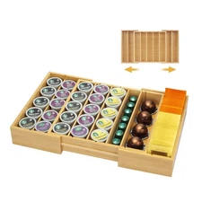 MinBoo Bamboo K Cup Holder Coffee Pod Organizer Drawer Countertop Tea Bag Sto...