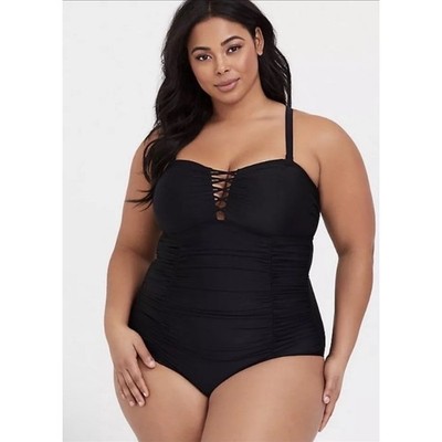 Torrid Women Size 2X Black Wireless Slim Fix One Piece Swimsuit Swimwear Beach