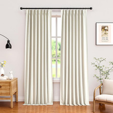 120" Linen Blackout Curtains - Thermal Insulated, 2 Panels, Pinch Pleated