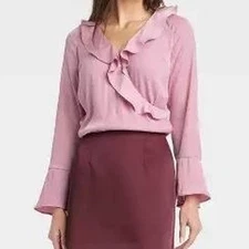 A New Day Size Medium Pink Ruffle Blouse (NWT)