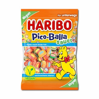 (11,76 /1kg) Haribo Pico-Balla sauer, Fruchtgummi, 85g Beutel