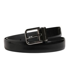 DOLCE & GABBANA Belt Men Black Leather Classic Metal Buckle 80cm / 32in 520usd
