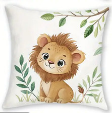 1pc Plush Safari Animal Throw Pillow Cover, Jungle Animal-Lion-18x18in