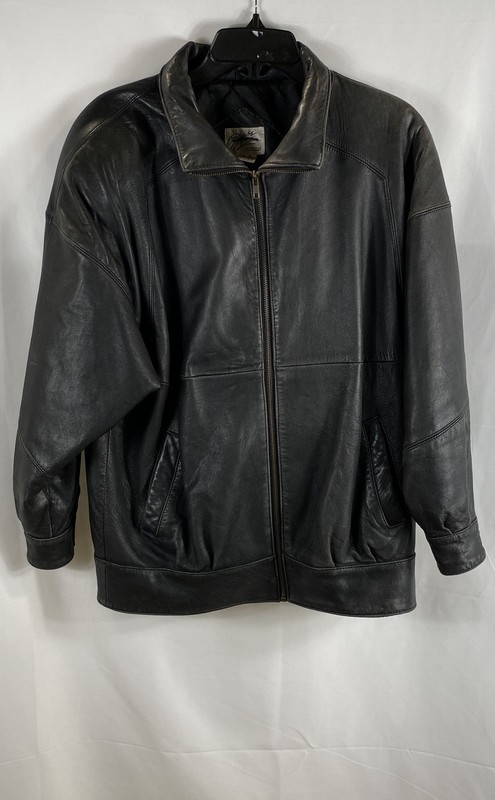 Vintage 80s Brass Plum Nordstrom Men's Black Leather Full Zip Jacket Sz S