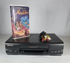 Quasar VHQ-450 vintage recorder play VHS VCR free Aladdin movie & cables tested 