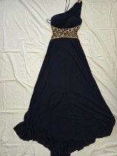 Prom Dress-Navy blue, One-shoulder Evening Gown With gold Sequin by Blondie Nite