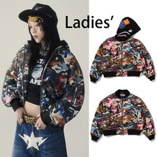 A BATHNIG APE Ladies' HYBRID CAMO HOODED CROPPED SHARK MA-1 JACKET 1M80241303