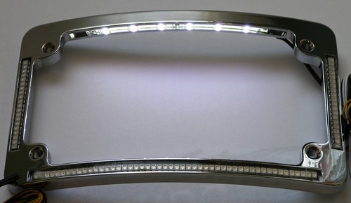 Quad LED Curved Motorcycle License Plate Frame - Chrome w/ Taillight & Turns - Bild 3 von 12