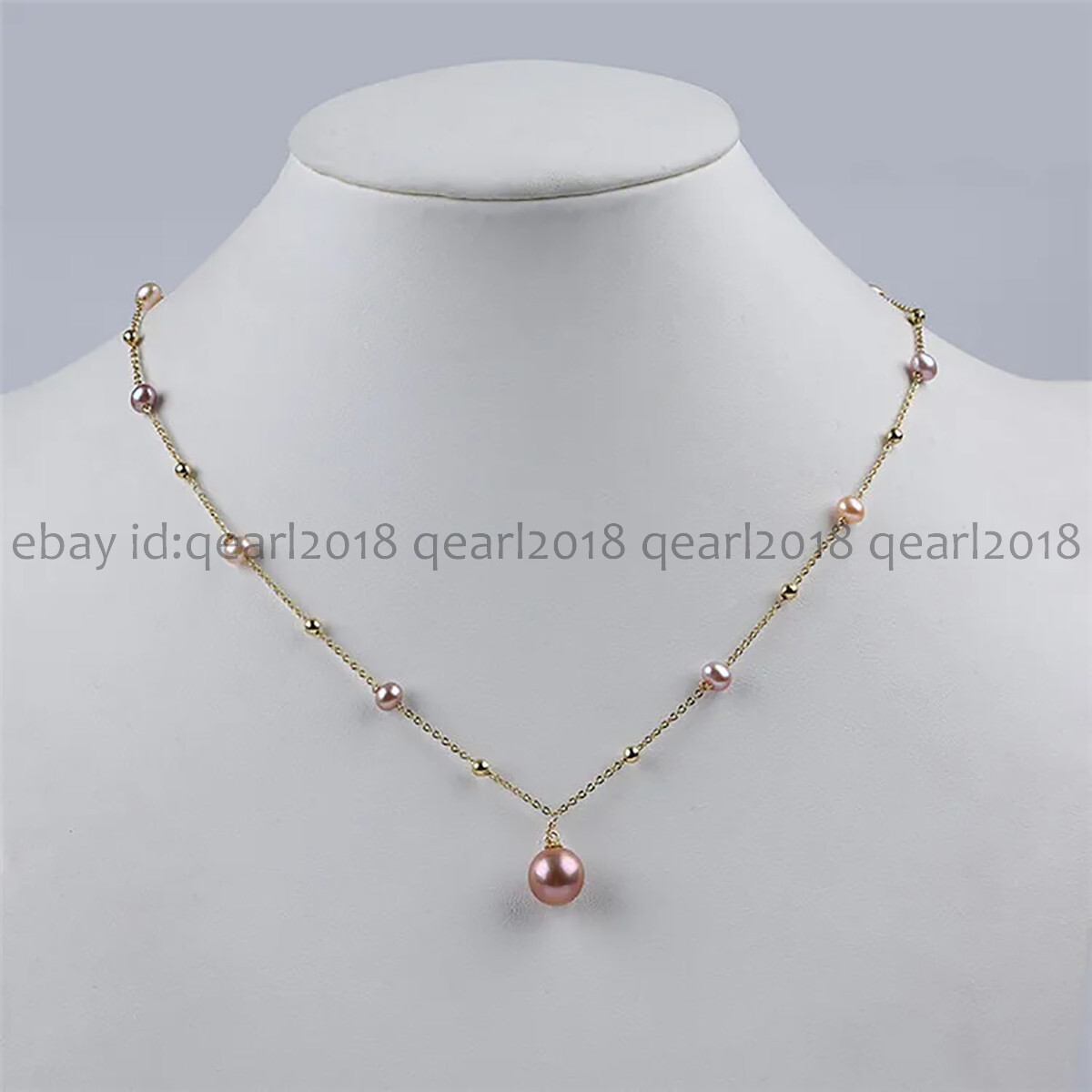 Stunning South Sea Real Natural Pink Purple Pearl Pendant Chain Necklace 18''