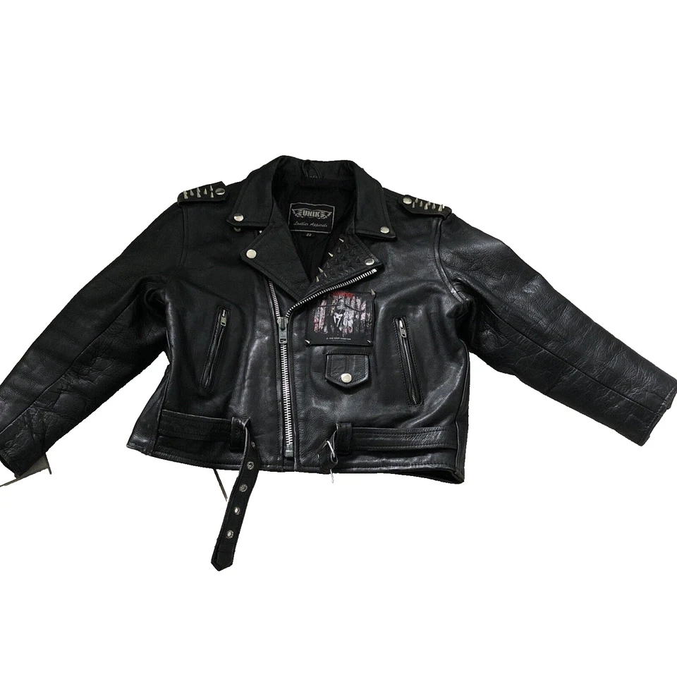 Unik USA Black Heavy Metal Leather Biker Jacket Slipknot Studded Spikes S 36" - Image 3 of 4