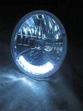 Street Hot Rod 7" Tri Bar Red Dot H4 Headlight w/ WHITE LED Turn Signal 12v