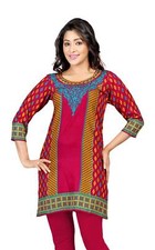 Pink 3/4 sleeve Indian Printed Kurti Tunic Women Kurta