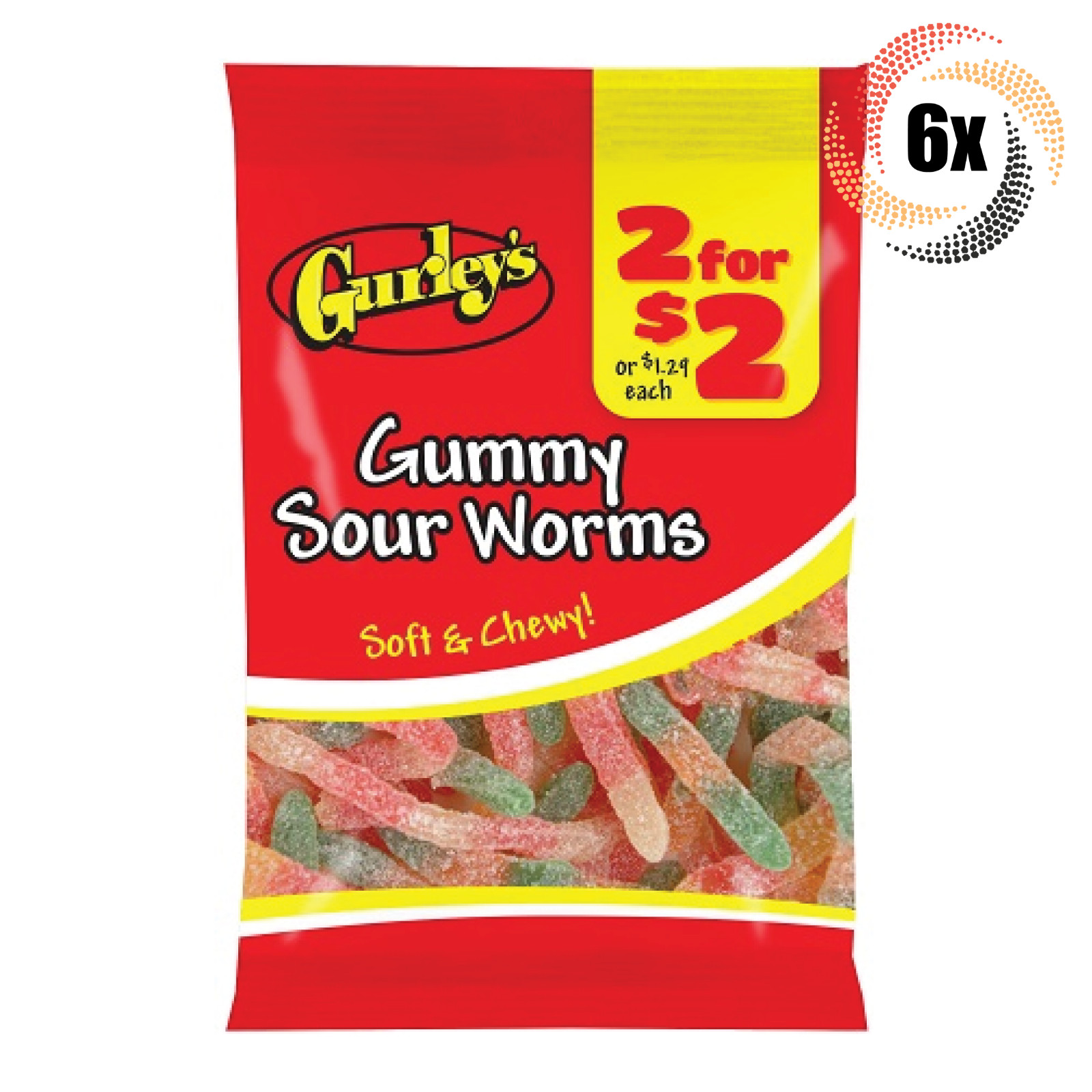 6 пакетиков вкусных конфет Gurleys Gummy Sour Worms 275 унции Быстрая доставка 3790₽