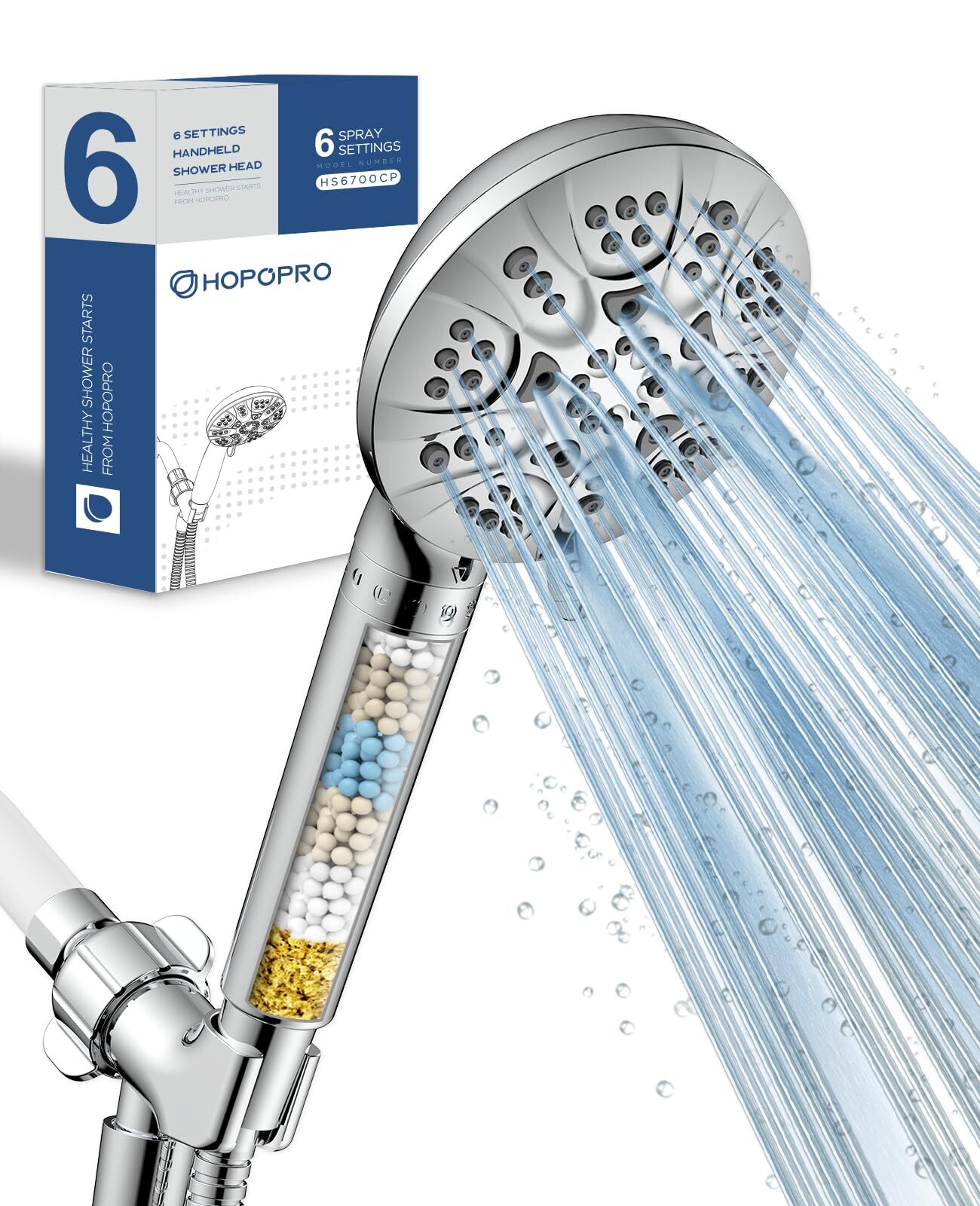 6-Mode High Pressure Handheld Shower Head with Filter, High Flow Filtered Han...