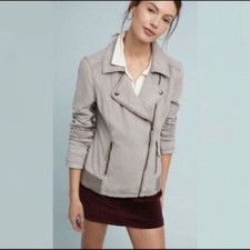 Marrakech Anthropologie Women's Size Medium Parkway Moto Jacket Faux Suede Gray