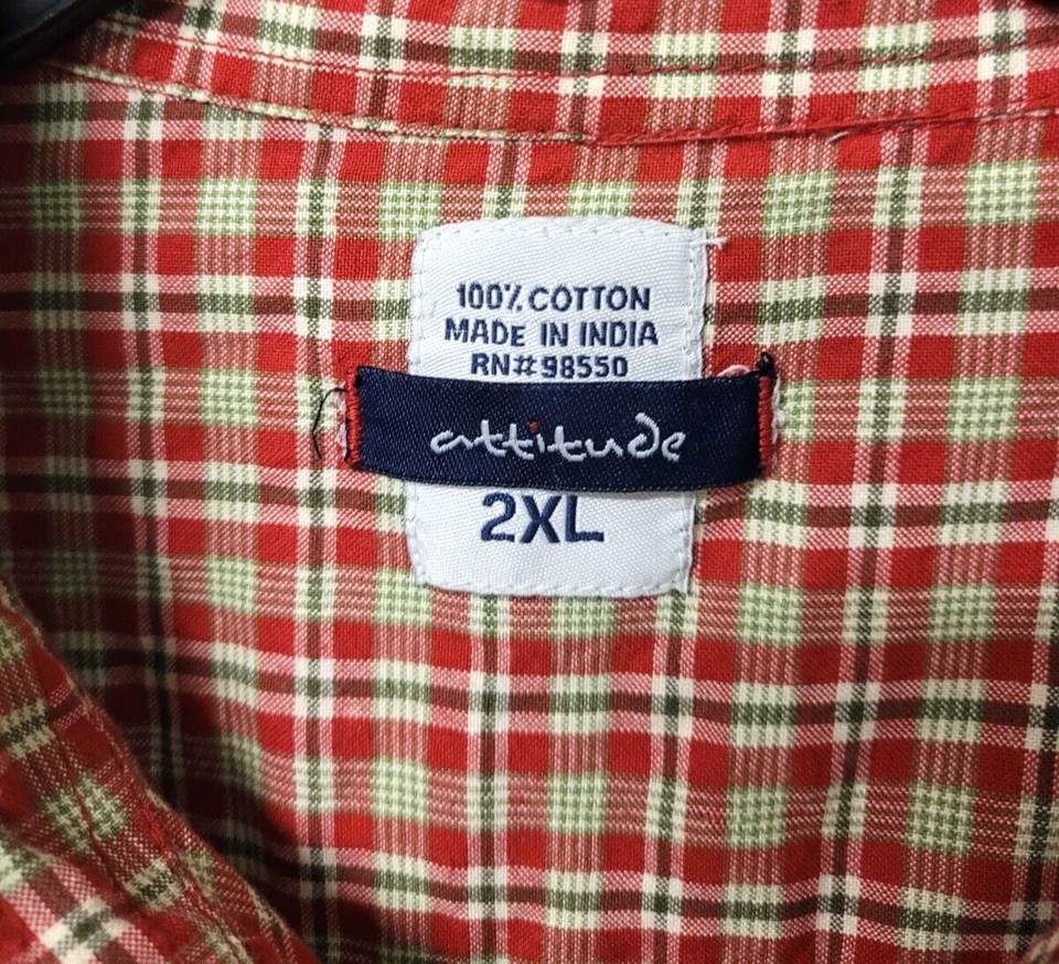Camisa a cuadros Attitude 2XL de manga corta con botones para hombre, rojo/verde/bronceado Foto 3 de 4
