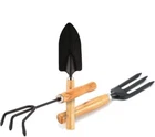 Gardening Tool Set - Mini Wood Handle Cultivator, Trowel & Garden Fork