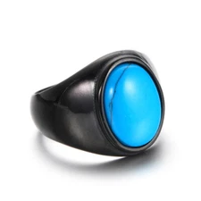 Vintage Turquoise Wedding Ring Stainless Steel Blue Turquoise Stone Signet Ring