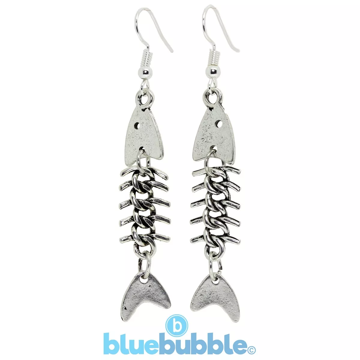 Bluebubble FISH BONE Skeleton Earrings Gothic Emo Steam Punk Dead Weird Cool Fun