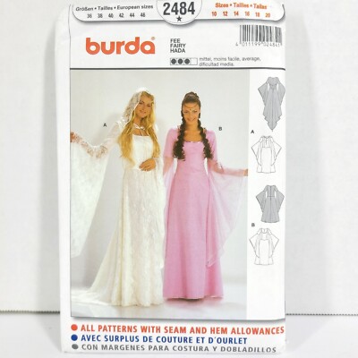 Burda Pattern 2484 Medieval Fairy Gown Bride Maiden Costume 10-12-14-16 ...