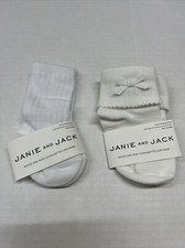NWT 0 3 6 12 mos 2 pair Janie and Jack White With Bow Socks