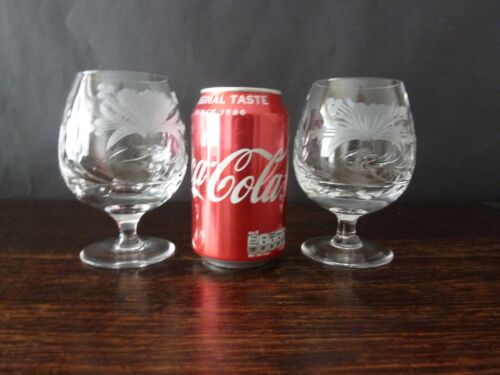 2x Royal Brierley Crystal HONEYSUCKLE Cut Brandy Glasses NOT SIGNED h12.5cm - Picture 1 of 9