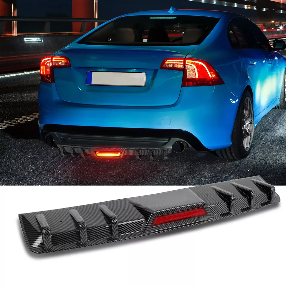 For Lincoln MKS MKZ Rear Bumper Diffuser Splitter LED Brake Light Carbon Fiber - Image 3 of 4