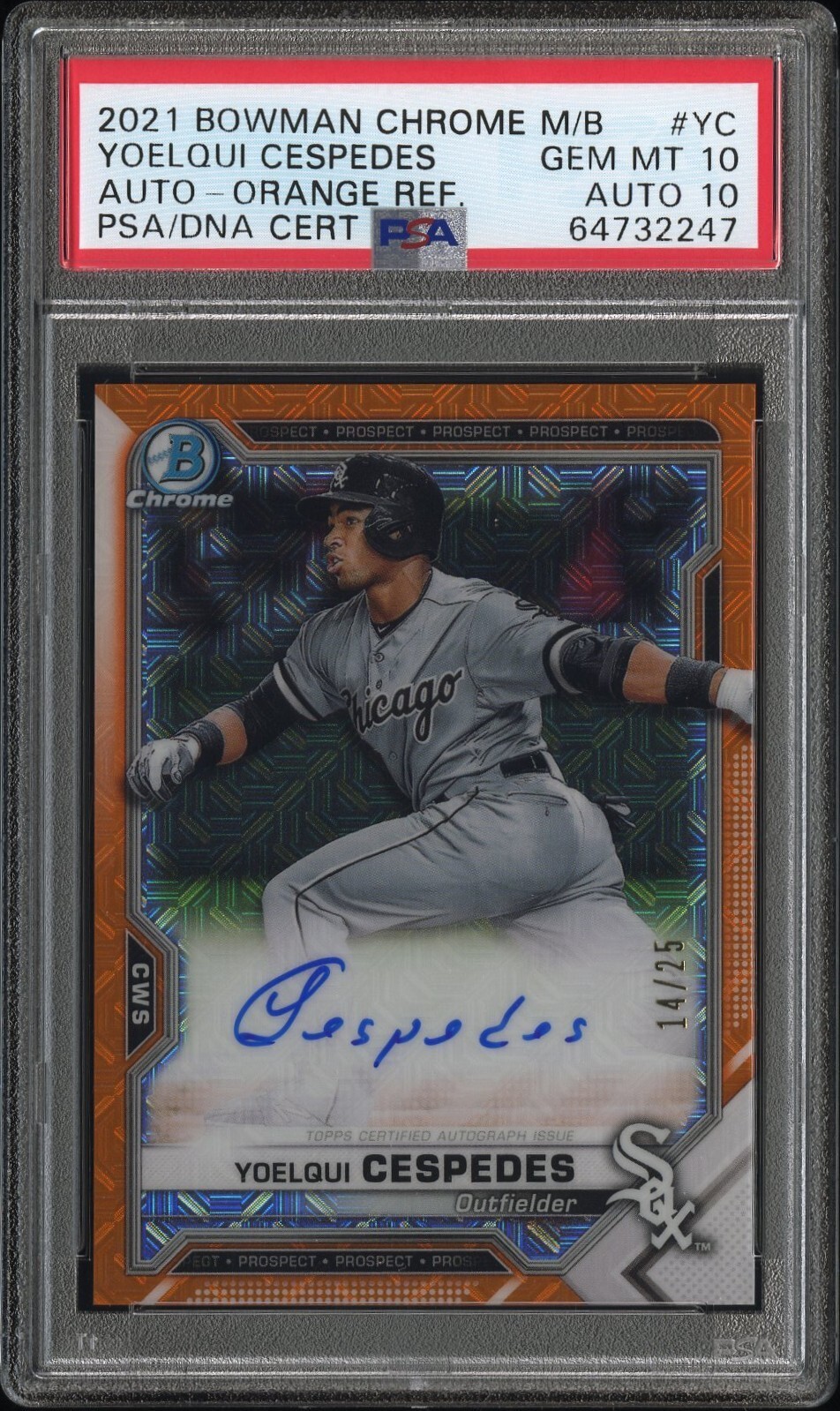 2021 Bowman Chrome Auto Yoelqui Cespedes Orange /25 - PSA 10 Auto 10