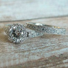 1.30Ct White Round Cut CZ Engagement Wedding Ring Set Solid 925 Sterling Silver