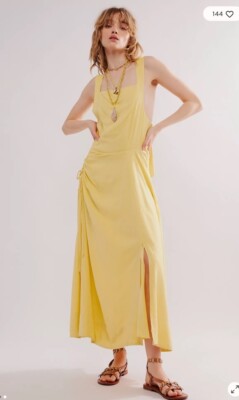 chinese dress ladies Vanie Linen Blend Floral Print Cutout Waist Back Smocked Slit Maxi D   roschic
