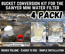 4 PACK Sawyer Mini Water Filter Bucket Kit - Perfect for Survivalists & Preppers