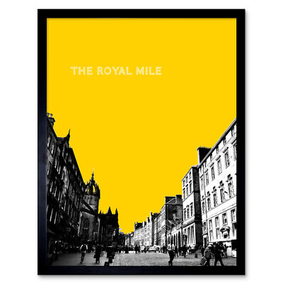 Royal Mile Edinburgh Schottland berühmte Straße gelb gerahmter Wandkunstdruck 9 x 7