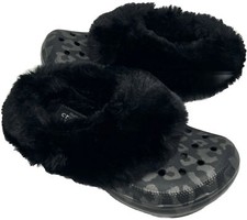 Crocs Mammoth Metallic Luxe Leopard Lined Clog Women's size 7 Black NEW
