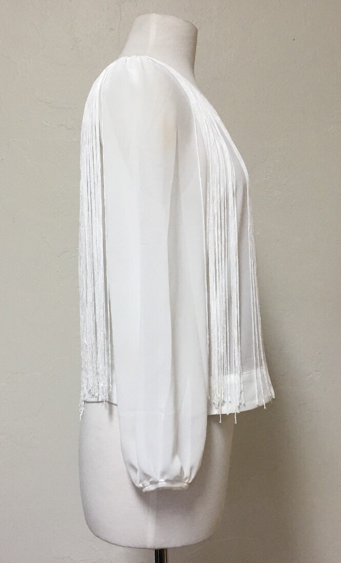 San Joy White Blouse With Fringes For Women Size Medium -