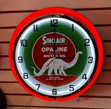 Sinclair Dino Opaline Motor Oil Gas Dinosaur Sign Large Metal 2 Ring Neon Clock