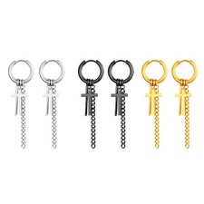 6pcs Men's Women's Stainless Steel Chain Cross Drop Dangle Hoop Huggie Earrings