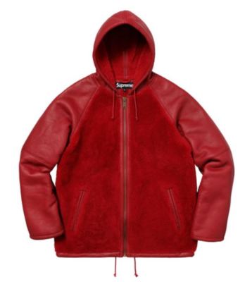 Supreme Sz L Reverse Shearling Hood Winter Sheepskin Jacket Red Men FW17 In Hand