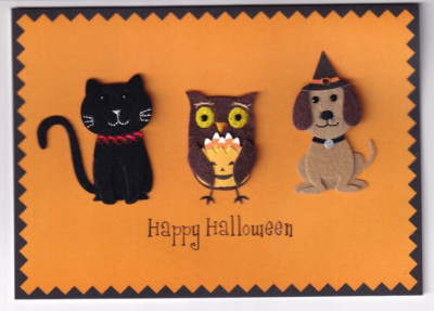 PAPYRUS HALLOWEEN CARD 3D CAT OWL DOG (MSRP 9.95 NIP){C4}