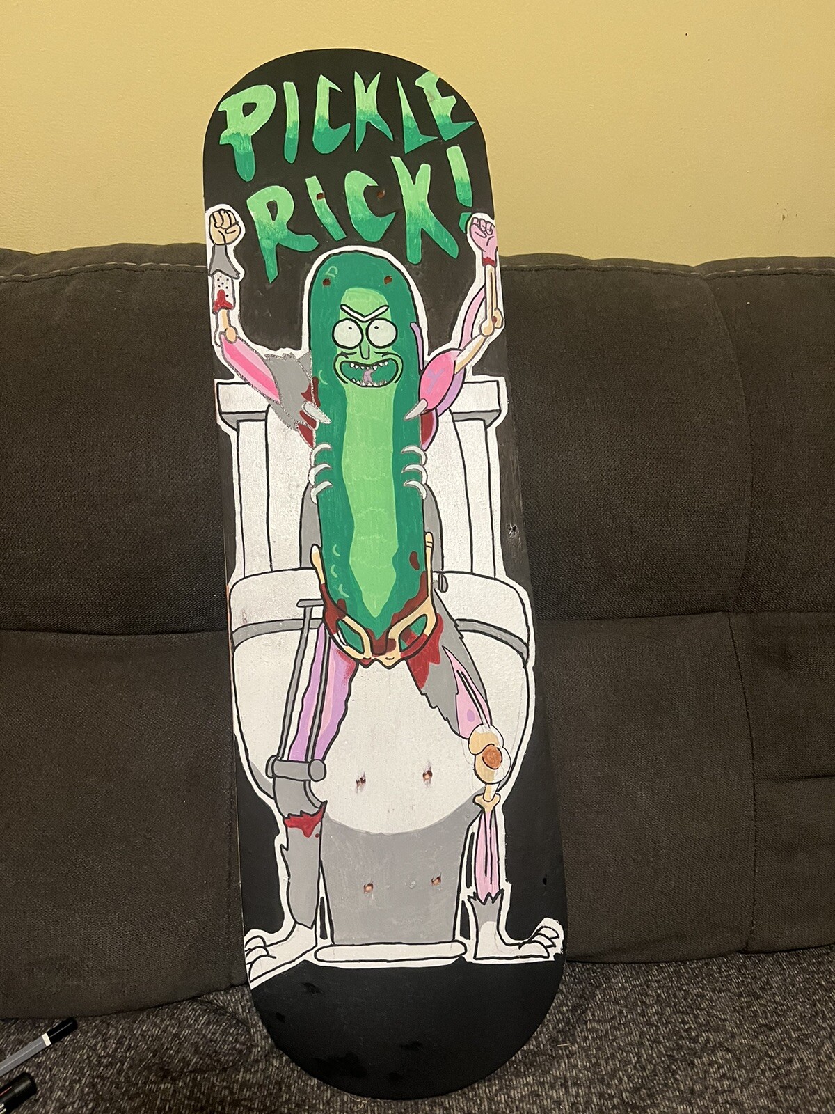 Custom Pickle Rick skateboard deck