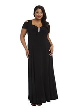 New R M Richards Size 20W Rhinestone-Trim Side-Slit Black Gown Long Dress C1