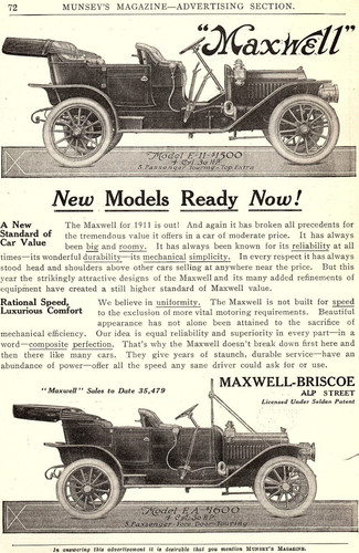 1910 THE MAXWELL MODEL G 11 A AUTOMOBILE TARRYTOWN NY PRINT ADVERTISEMENT Z1884