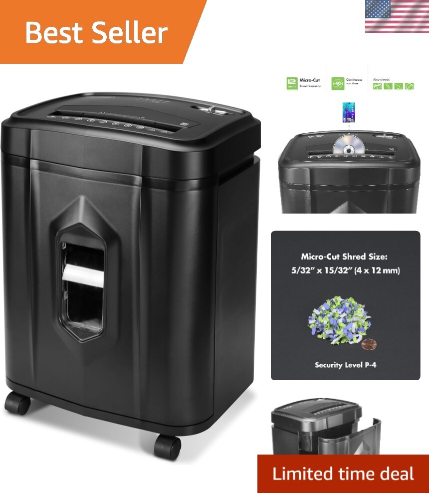 Compact 12-Sheet Micro-Cut Paper and Credit Card Shredder - 40 Min Run Time-image
