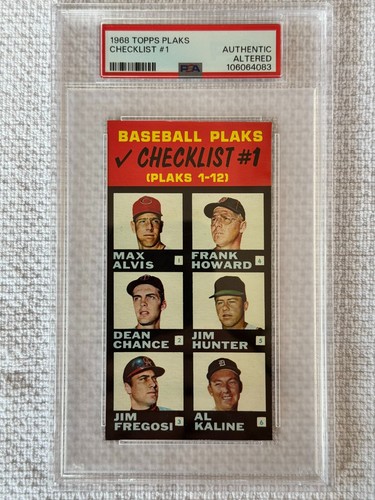 1968 Topps Plaks Checklist #1 PSA Authentic Mantle Killebrew Robinson Yaz Kaline