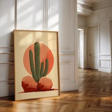 Retro Minimalist Cactus Wall Art, Boho Printable Art, Cactus Art